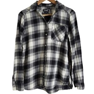 Express Black and White Plaid Flannel Shirt
